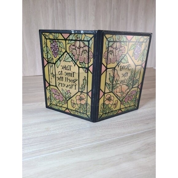 Glass Floral Bi-Fold Frame Inspirational Quote Stained Glass Style 8.5" Decor - Picture 2 of 5